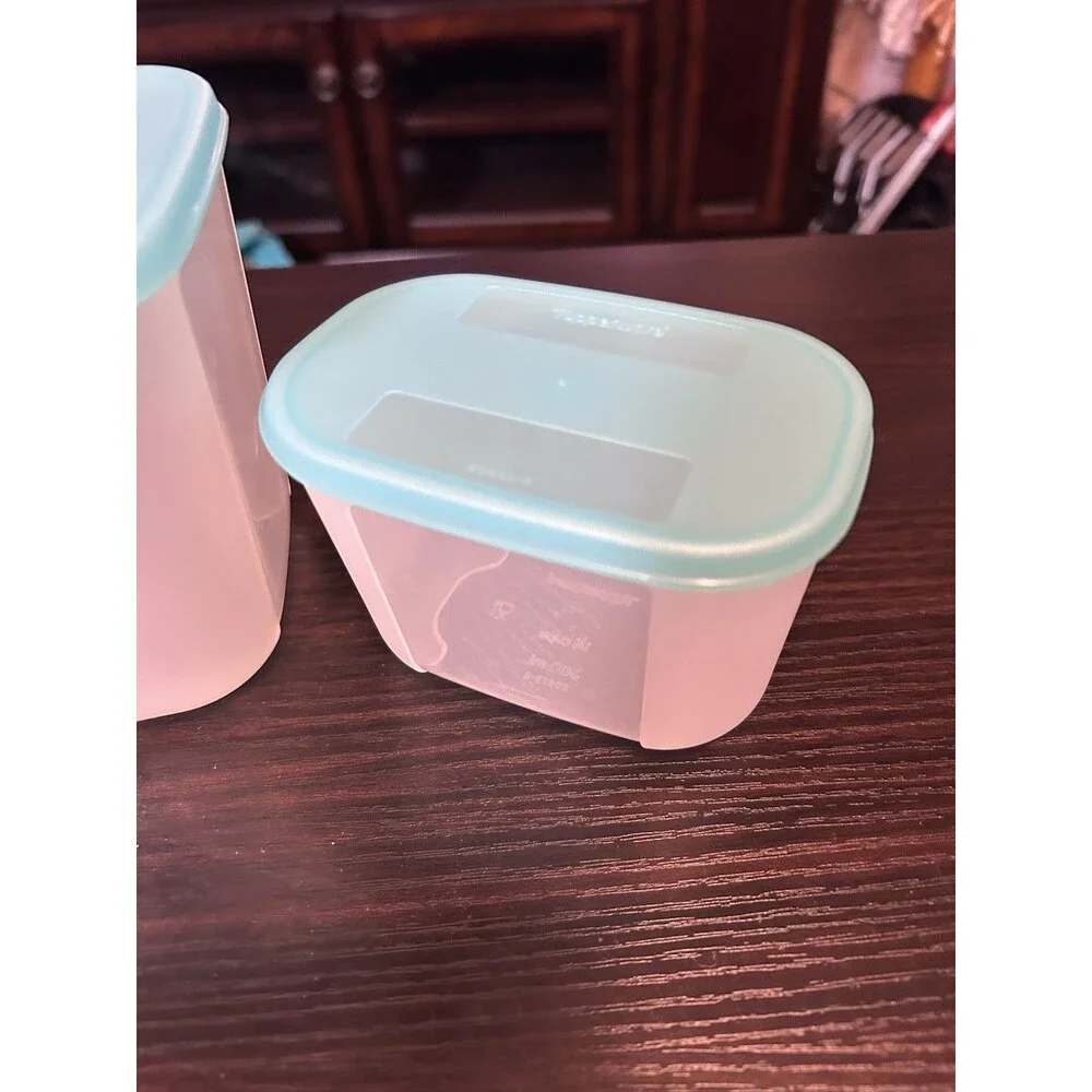 Set Of 3 Tupperware Freezer Mates 5 Cup & Two Mini 300mL Containers Aqua W/ Lids